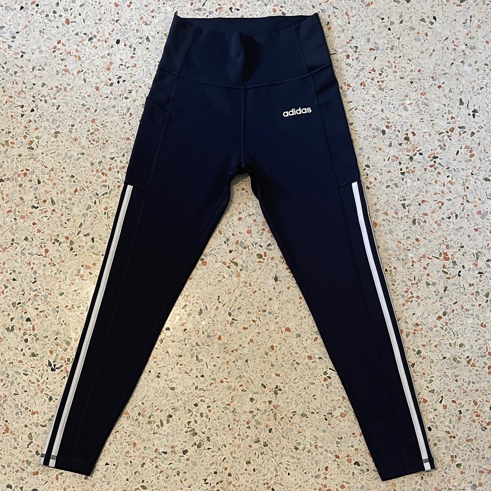 Adidas Climalite Black Leggings White Stripes Size S - Picture 2 of 8